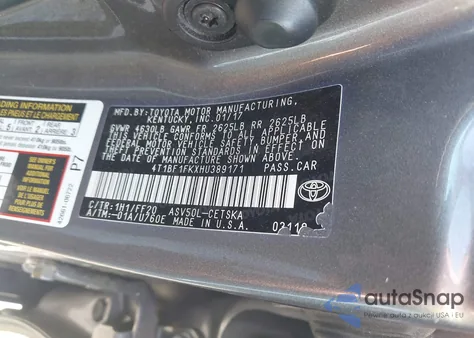 2017 Toyota Camry Se из США, поврежденный, VIN 4T1BF1FKXHU389171